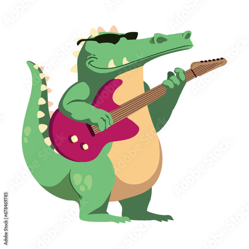 animal playing instrument crocodile with guitar