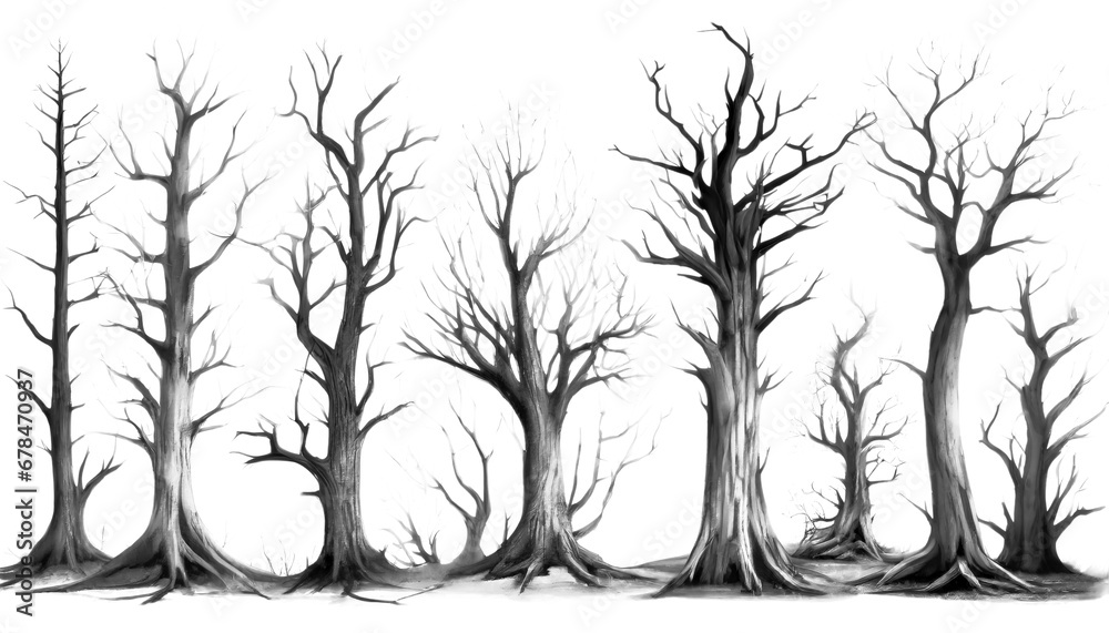 silhouette of dead tree on white background, Scary Dead Tree for Halloween silhouette of dead tree on white background, Scary Dead Tree for Halloween