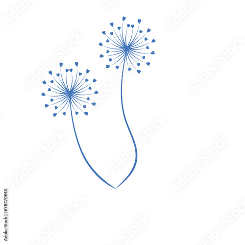 Fototapeta Naklejka Na Ścianę i Meble -  Abstract blue dandelion silhouette with hearts, flying seeds of love dandelion 