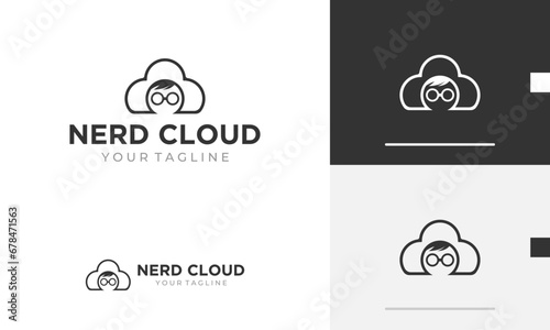 Logo design icon symbol sign geek nerd vision man cloud app upload download storage eyeglass app