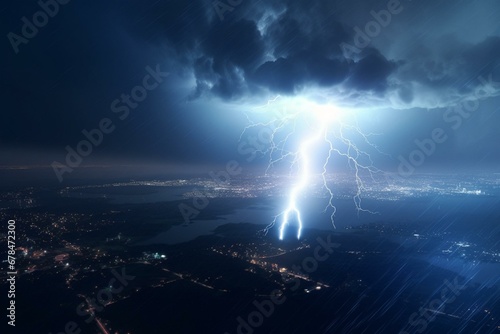 Digital representation of a thunderstorm, a devastating natural event. Generative AI