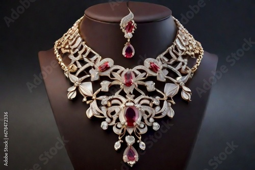 A stunning, high end necklace poised gracefully upon a jewelry stands elegant neck AI, Generative. 