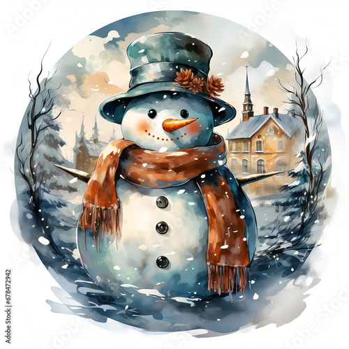 Illustration of a christmas snowman for post card