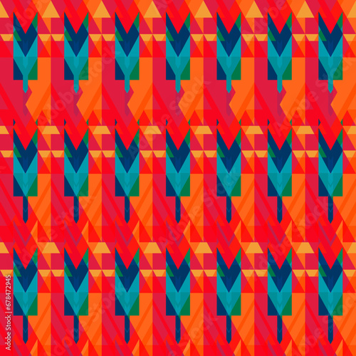 African vivid red geometric. Seamless pattern