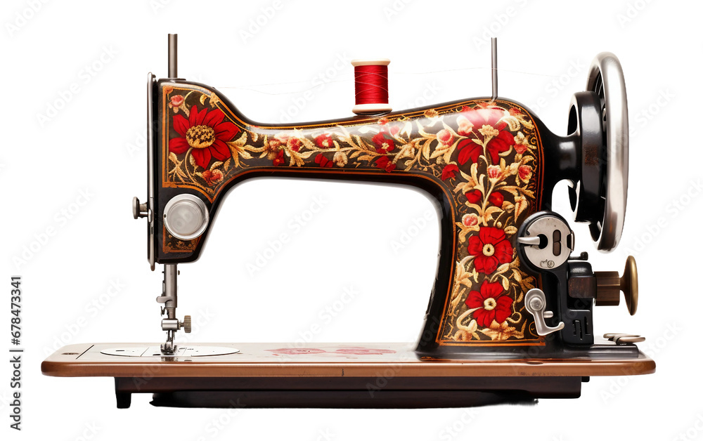 Beautiful Colorful Sewing Machine Isolated on Transparent Background PNG.