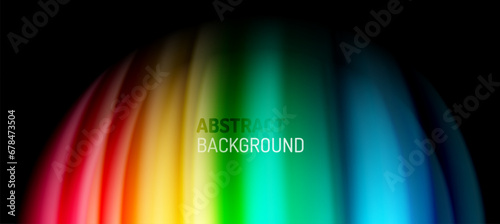 Rainbow color wave lines on black. Techno or business abstract background for posters, covers, banners, brochures, websites