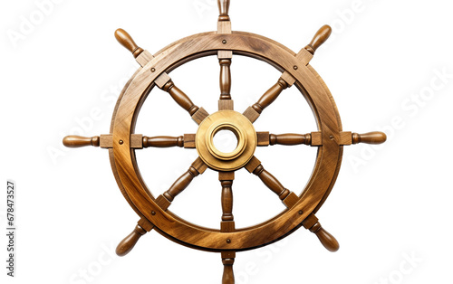 Attractive Shiny Brown Ships Wheel with Wooden Spokes and Brass Isolated on Transparent Background PNG.