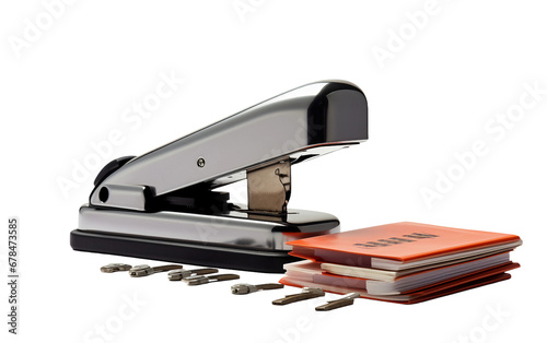 Splendid Shiny Silver Stapler with Staples on a Book Isolated on Transparent Background PNG.