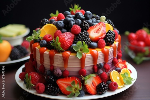 A cake with fruits. Generative AI