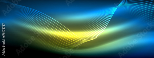Glowing neon wave abstract background - vibrant  luminescent waves pulsate in a captivating and electrifying display
