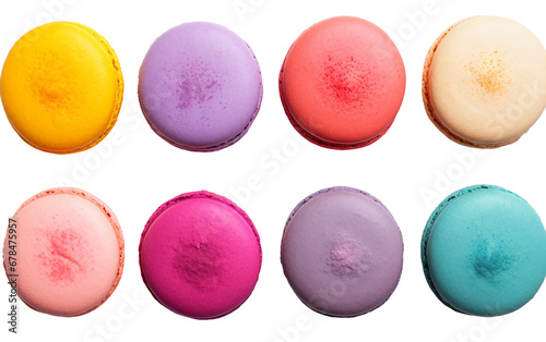 Beautiful Colorful Macarons Textured Surface Isolated on Transparent Background PNG.