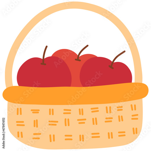 Apples in the basket autumn element. Vector illustration with autumn theme.