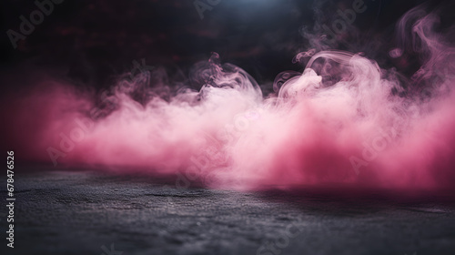 pink Smoke And Fog On Asphalt In Black Defocused Background