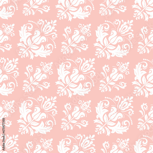 Orient classic pattern. Seamless abstract background with pink and white vintage elements. Orient pattern. Ornament for wallpapers and packaging
