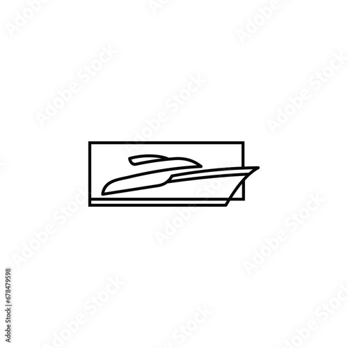 yacht illustration Logo line art icon with frame