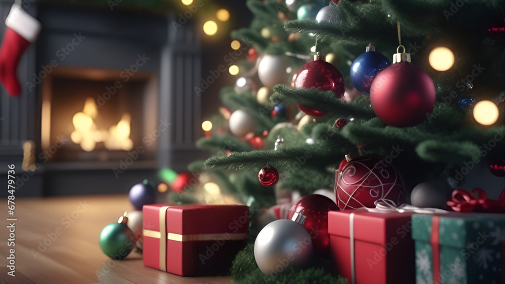 christmas, tree, decoration, holiday, gift, xmas, celebration, ball, box, winter, ornament, green, branch, fir, year, present, new, pine, season, red, ribbon, seasonal, gold, december, decor