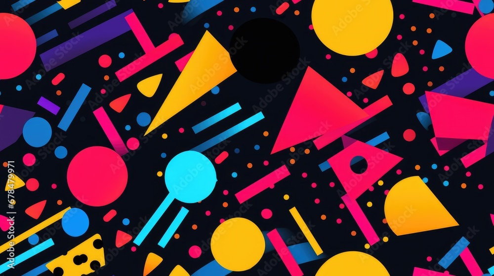 Fototapeta premium 1970s-inspired seamless repeatable pattern featuring bright, high-contrast neon colors. Ideal for use as a tile, creating an infinite and vibrant background or pattern for a retro and energetic aesthe