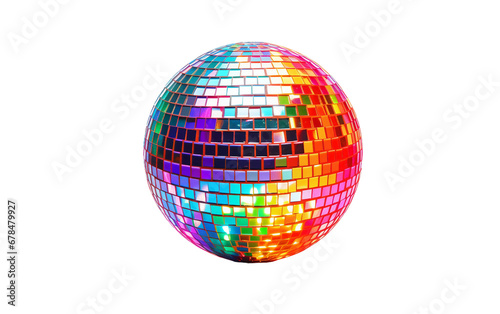 Colorful Glittering Disco Ball Reflecting Isolated on Transparent Background PNG.