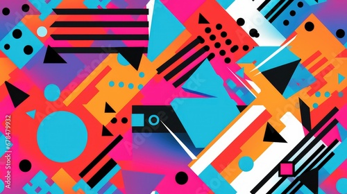 1970s-inspired seamless repeatable pattern featuring bright, high-contrast neon colors. Ideal for use as a tile, creating an infinite and vibrant background or pattern for a retro and energetic aesthe