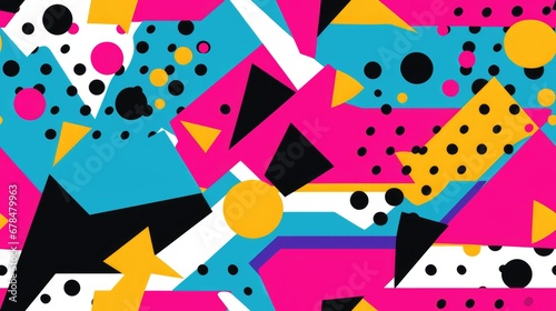 1970s-inspired seamless repeatable pattern featuring bright, high-contrast neon colors. Ideal for use as a tile, creating an infinite and vibrant background or pattern for a retro and energetic aesthe