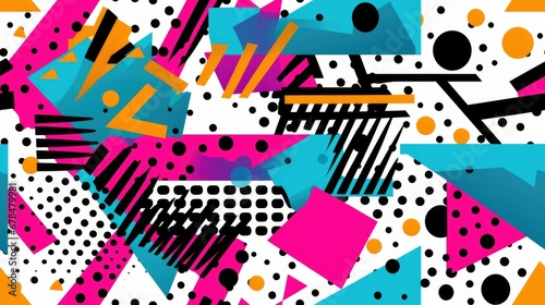 1970s-inspired seamless repeatable pattern featuring bright, high-contrast neon colors. Ideal for use as a tile, creating an infinite and vibrant background or pattern for a retro and energetic aesthe