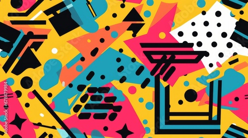 1970s-inspired seamless repeatable pattern featuring bright, high-contrast neon colors. Ideal for use as a tile, creating an infinite and vibrant background or pattern for a retro and energetic aesthe