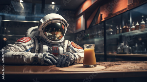 astronaut eating food in restaurant © akarawit