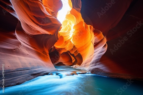 Bright colored canyon under sunlight. Generative AI