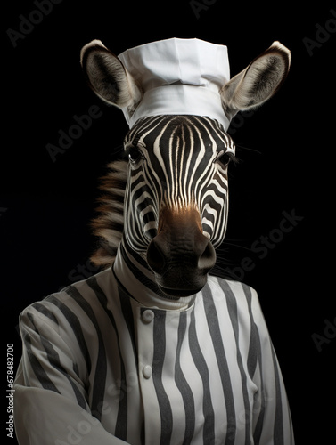 An Anthropomorphic Zebra Dressed Up like a Chef Wearing an Apron