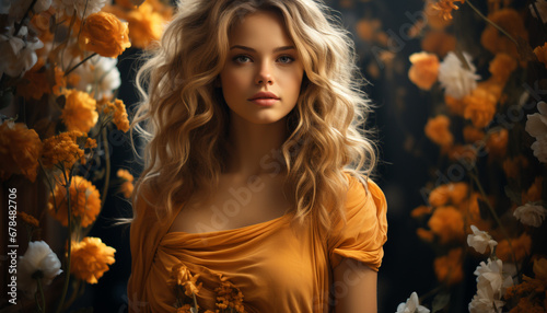 A beautiful young woman with long blond hair and elegance generated by AI