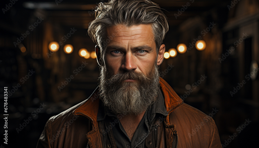 Confident mature man with gray hair and stylish beard generated by AI