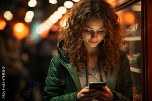 Young woman using smartphone on street