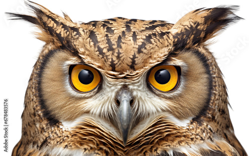 Portrait Cute Wise Owls Mesmerizing Eyes Depicting Isolated on Transparent Background PNG.