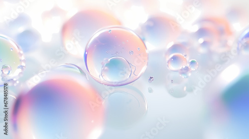 Oil bubbles collagen skin serum on pastel background. concept skin care cosmetics. photo