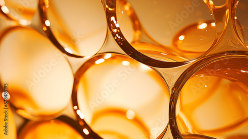 Oil bubbles collagen skin serum on yellow background. concept skin care cosmetics.