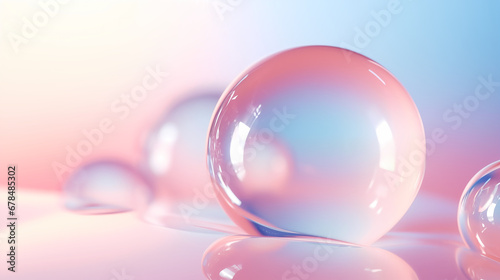 Oil bubbles collagen skin serum on pastel background. concept skin care cosmetics.