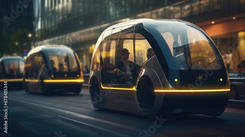 Citizens traveling in self-driving,  electric pods photo