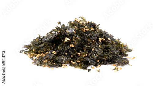 roasted nori seaweed and sesame topping isolated on white background.