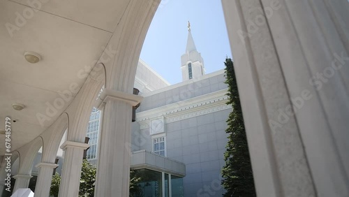 Arch Pillars In The Building Of Bountiful Utah Temple, The Church of Jesus Christ of Latter-day Saints, slow pan up shot photo