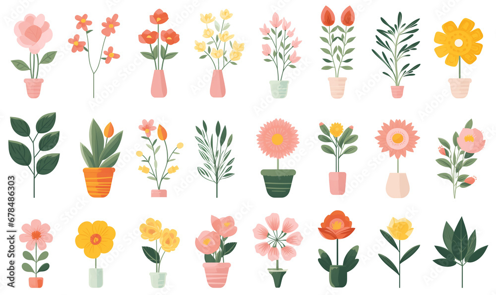Obraz premium Collection of beautiful blooming flowers, isolated on white background.