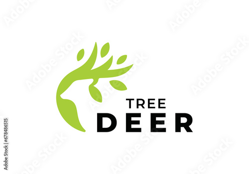 simple creative deer leaf tree logo design vector illustration