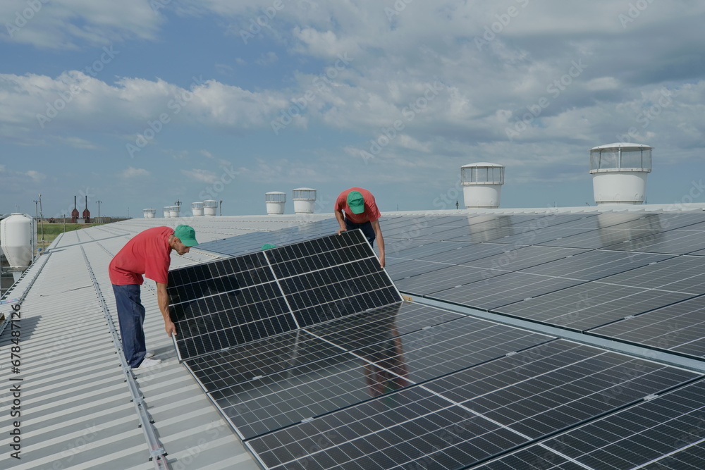 Solar panel array on on a warehouse roof