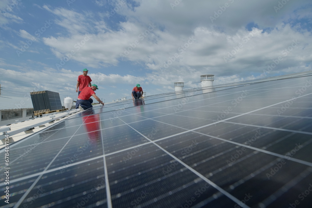 Solar panel array on on a warehouse roof