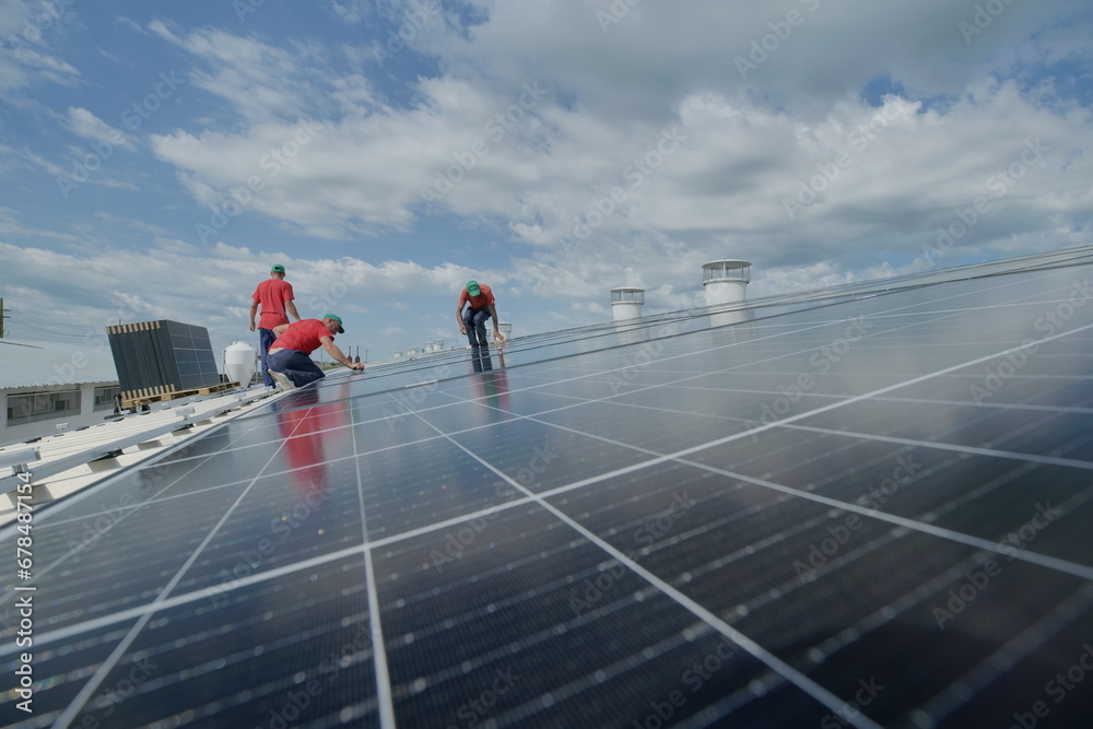 Solar panel array on on a warehouse roof