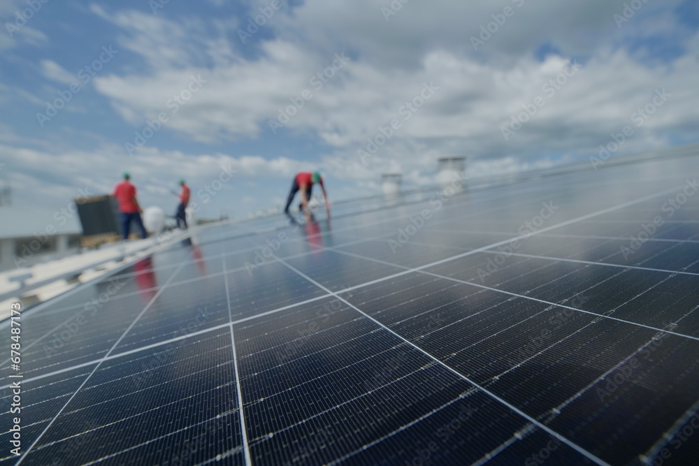 Solar panel array on on a warehouse roof