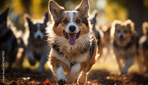 Cute puppy playing outdoors, enjoying nature with joyful family generated by AI © Stockgiu