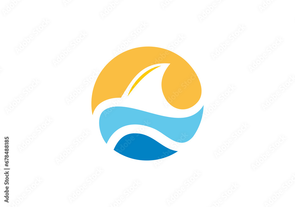 Obraz premium shark fin and water wave logo design vector illustration