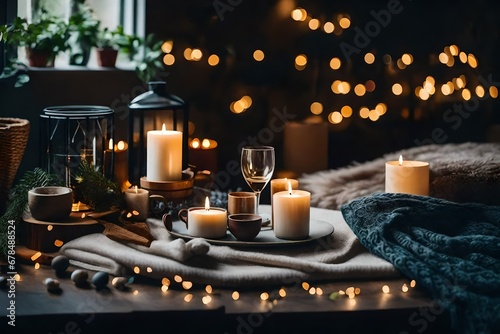 Concept or composition of Hygge with different accessories