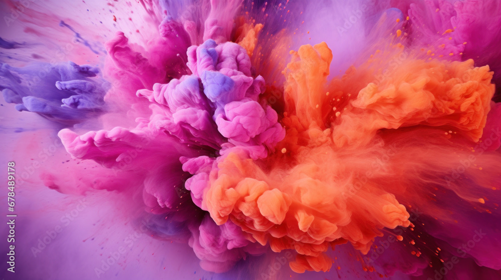 Colorful holi paint splash on purple background Colorful holi paint splash on purple background