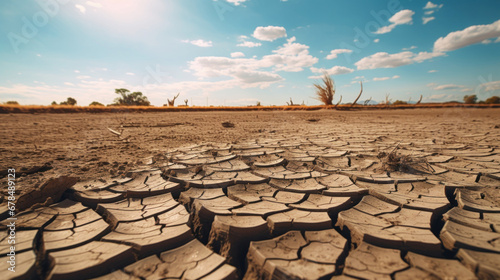 Dry land with tree affected by climate change